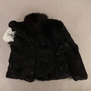 VTG‎ Fur Coat Womens Black Rabbit France Sergio Valente Genuine Fur Soft RIPPED